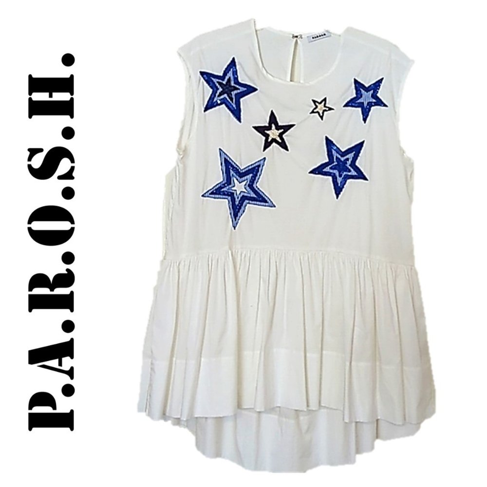 P.A.R.O.S.H SLEEVELESS PATRIOTIC STARS SLEEVELESS PEPLUM 🌸